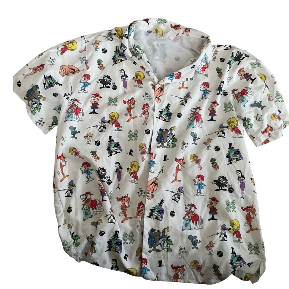 GarmentOne Sydney Mens XL Cartoon Character All Over Print‎ Button Front Shirt